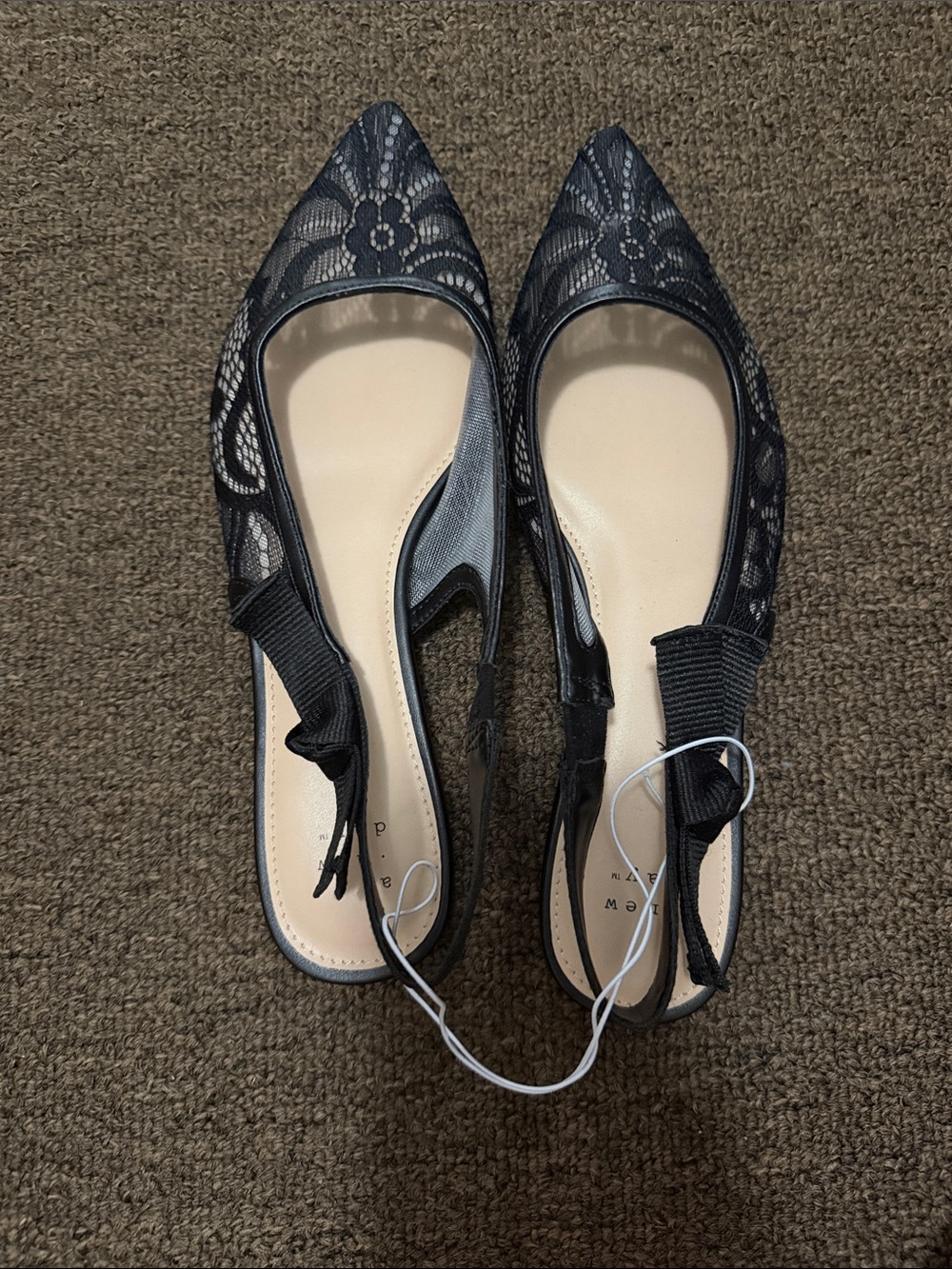 a new day Black Lace Pointed Slingback Flats